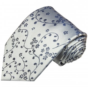 Krawatte silber blau geblümt 974