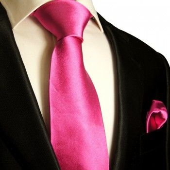Pinkes extra langes XL Krawatten Set 2tlg. 100% Seidenkrawatte + Einstecktuch 975