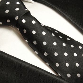 Schwarz silberne extra lange XL Krawatte 100% Seidenkrawatte by Paul Malone 976