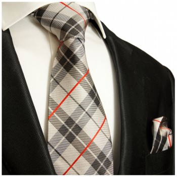 Extra lange Krawatte 165cm - Krawatte Überlänge - rot beige Schottenmuster