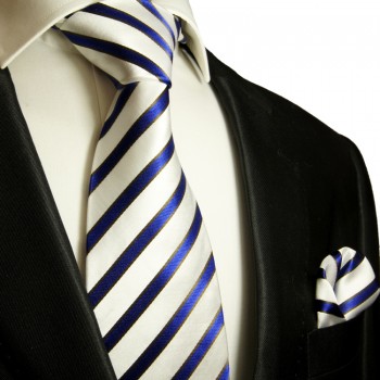 Blaues XL Krawatten Set 2tlg. 100% Seidenkrawatte + Einstecktuch 985