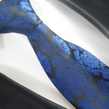 Krawatte blau schwarz barock 100% Seide 649