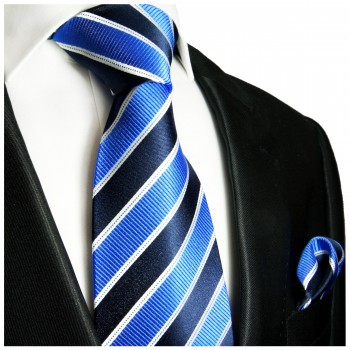 Krawatte blau mit Einstecktuch Seide 454