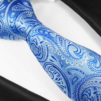 Krawatte blau hellblau 100% Seide paisley 2102