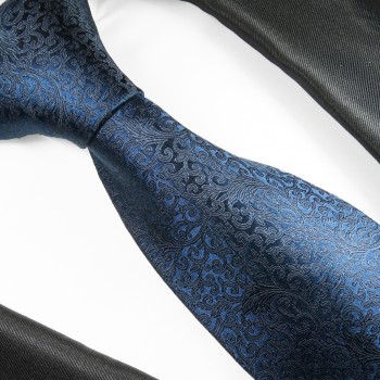 Krawatte dunkelblau 100% Seide floral 2103