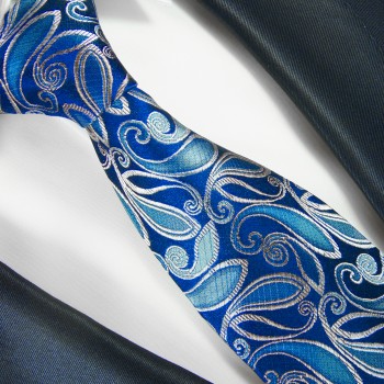 Krawatte blau silber paisley brokat 100% Seide 2120