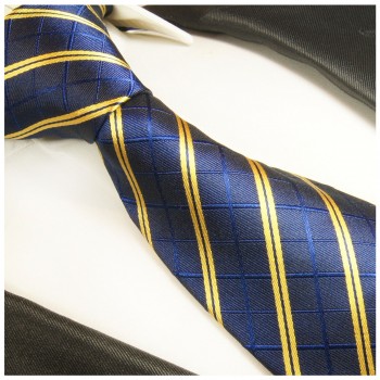 Krawatte blau gelb 100% Seide gestreift 2021