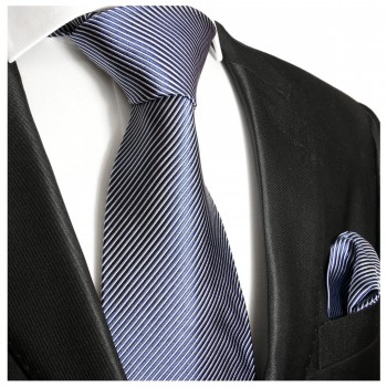 Krawatte blau mit Einstecktuch gestreift Seide 519