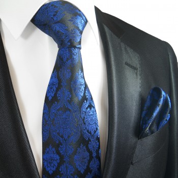 Krawatte blau barock mit Einstecktuch 649