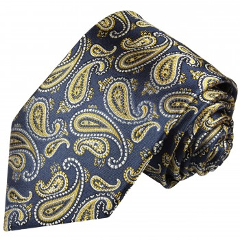 Krawatte marine blau gold paisley Seide 365