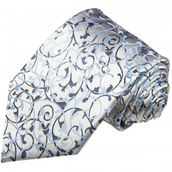 Krawatte silber blau geblümt Seide 907