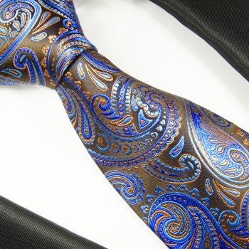 Krawatte blau braun paisley brokat 100% Seide 2062