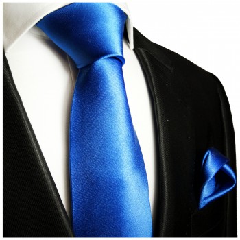 Krawatte blau uni mit Einstecktuch 905