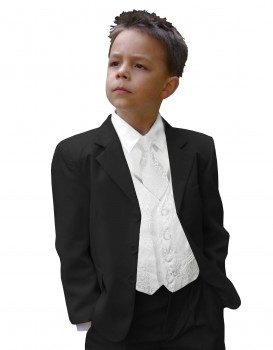 Festlicher Kinderanzug schwarz uni + weiße Weste mit Krawatte
