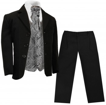 Kommunionanzug Taufanzug schwarz mit festlicher Weste und Plastron gray