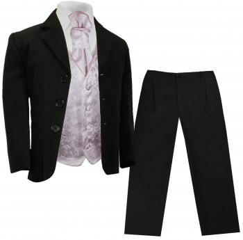 Kommunionanzug Taufanzug schwarz mit festlicher Weste und Plastron lila violett