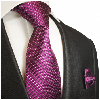 Krawatte fuchsia gestreift Seide mit Einstecktuch