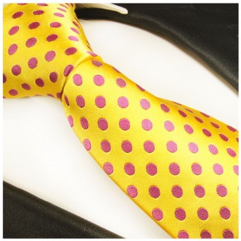 Krawatte gelb pink 100% Seide gepunktet 2003
