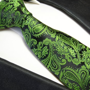 Krawatte grün schwarz 100% Seide paisley brokat 379