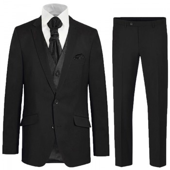 Eleganter schwarzer Anzug für den Bräutigam 6tlg - schwarz paisley Hochzeitsweste - Herren Hochzeitsanzug 100% Schurwolle