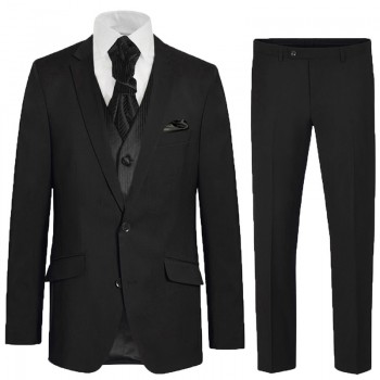 Elegant black Suit with black striped waist set - Black wedding suit set 6 pcs 100% virgin wool