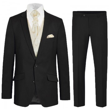 Eleganter schwarzer Anzug für den Bräutigam 6tlg - champagner paisley Hochzeitsweste - Herren Hochzeitsanzug 100% Schurwolle