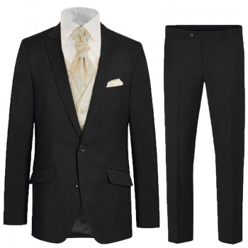 Eleganter schwarzer Anzug für den Bräutigam 6tlg - creme paisley Hochzeitsweste - Herren Hochzeitsanzug 100% Schurwolle