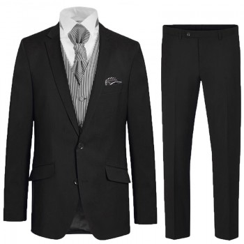 Eleganter schwarzer Anzug für den Bräutigam 6tlg - silber gestreifte Hochzeitsweste - Herren Hochzeitsanzug 100% Schurwolle