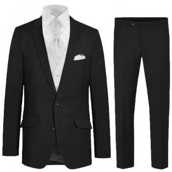 Eleganter schwarzer Anzug für den Bräutigam 6tlg - inklusive passender weißer paisley Hochzeitsweste - Herren Hochzeitsanzug 100% Schurwolle