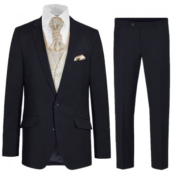 Blue wedding suit tuxedo set 6 pcs regular fit - cappuccino waistcoat - 100% virgin wool
