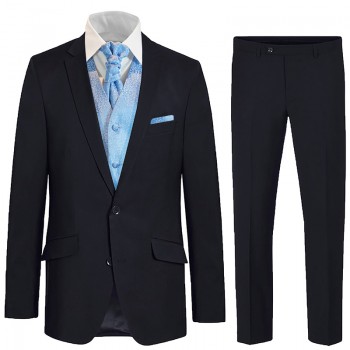 Bräutigam Hochzeitsanzug blau regular fit 6tlg – Herren Hochzeit Weste hellblau - 100% Schurwolle Anzug