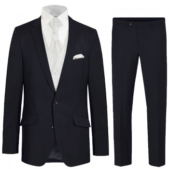 Blue wedding suit tuxedo set 6 pcs regular fit - ivory striped waistcoat - 100% virgin wool