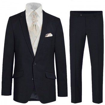 Blue wedding suit tuxedo set 6 pcs regular fit - ivory waistcoat - 100% virgin wool