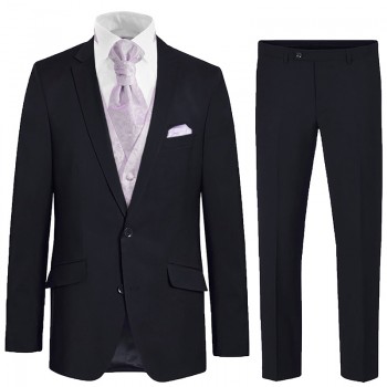Blue wedding suit tuxedo set 6 pcs regular fit - purple lilac waistcoat - virgin wool