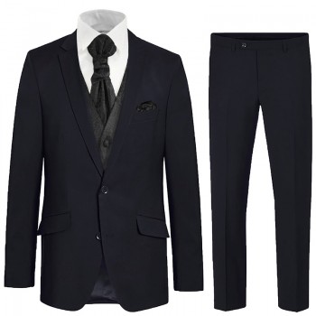 Bräutigam Hochzeitsanzug blau regular fit 6tlg – Herren Hochzeit Weste schwarz - 100% Schurwolle Anzug