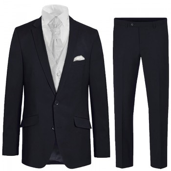 Blue wedding suit tuxedo set 6 pcs regular fit - white baroque waistcoat - 100% virgin wool