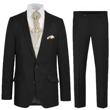 Eleganter schwarzer Anzug Bräutigam 6tlg - cappuccino Hochzeitsweste - Herren Hochzeitsanzug 100% Schurwolle