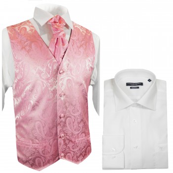 Hochzeitswesten Set 5tlg pink + Hemd Modern Fit weiß V94HL30