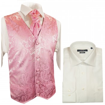 Hochzeitswesten Set 5tlg pink + Hemd Modern Fit creme V94HL31