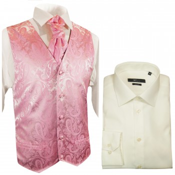 Hochzeitswesten Set 5tlg pink + Hemd Modern Fit creme V94HL82