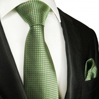 Krawatte grün kariert mit Einstecktuch