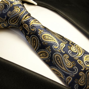 Krawatte dunkelblau gold 100% Seide paisley 365