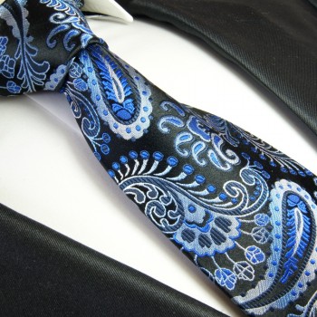 Krawatte blau schwarz 100% Seide paisley brokat 551