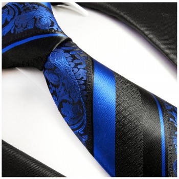 Krawatte blau schwarz 100% Seide barock gestreift 496
