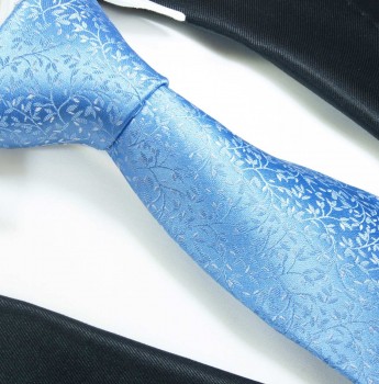 Krawatte blau floral 100% Seide hellblauer Schlips 2133