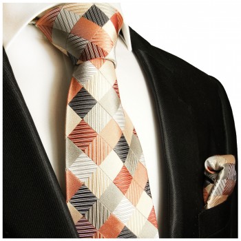 Krawatte orange grau mit Einstecktuch