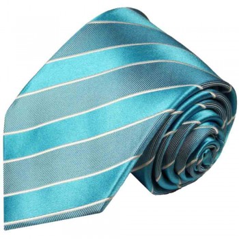 Krawatte türkis gestreift Seidenkrawatte - Seide - Krawatte mit Einstecktuch und Manschettenknöpfe