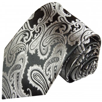 Krawatte schwarz silber paisley Seide