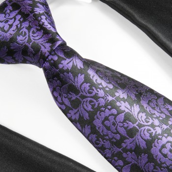Lila schwarz florale Krawatte 100% Seidenkrawatte Paul Malone 2113