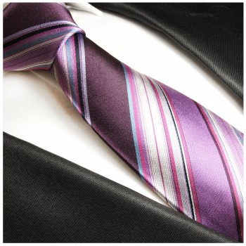 Krawatte lila violett weinrot 100% Seide gestreift 251